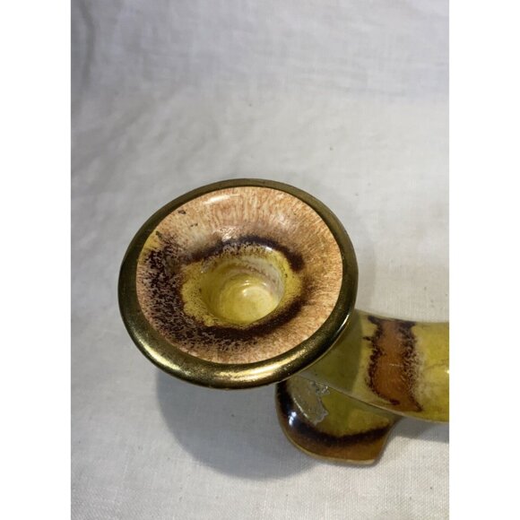 VTG Bay Keramik Art Pottery Double 2 Arm Candlestick Candelabra Yellow Brown - Picture 5 of 9